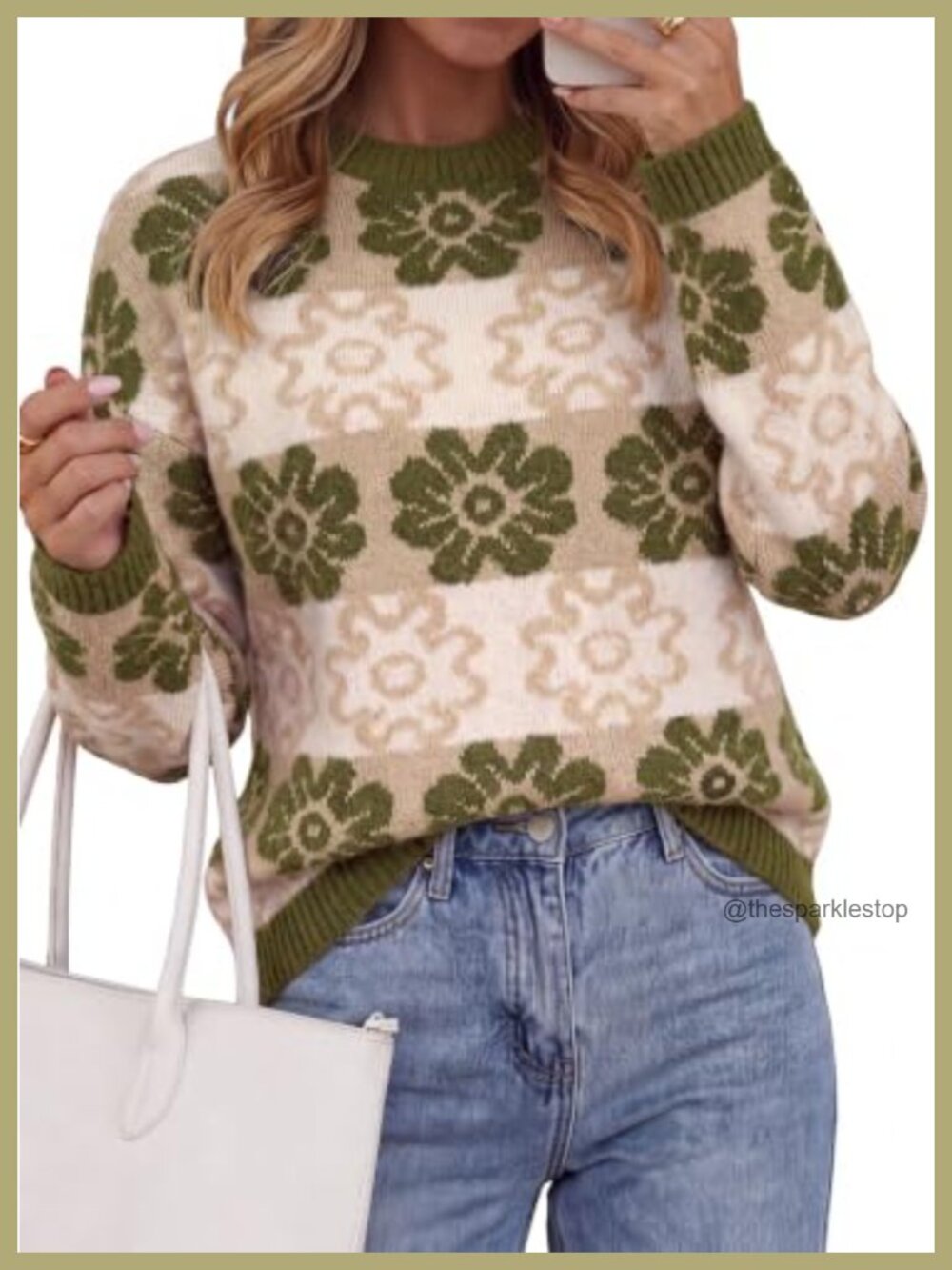 PRETTYGARDEN Women's Floral Crewneck Sweater Knit Pullover